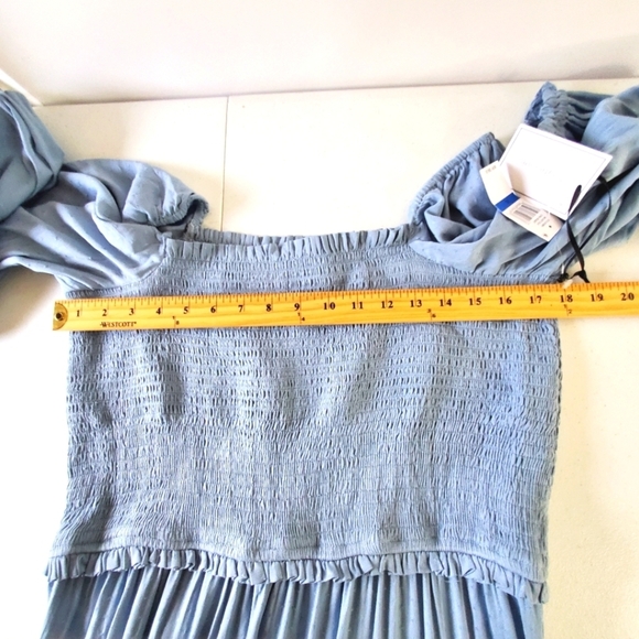 NWT Smocked Bodice Ruffle Hem Dress Size XL Puff Sleeve Square Neck Coquette - Picture 6 of 15